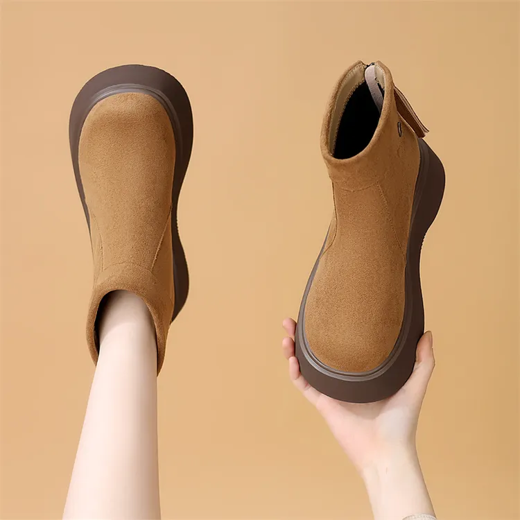 2025年秋冬新款厚底绒面勃肯马丁靴女复古英伦风加绒保暖短靴大码