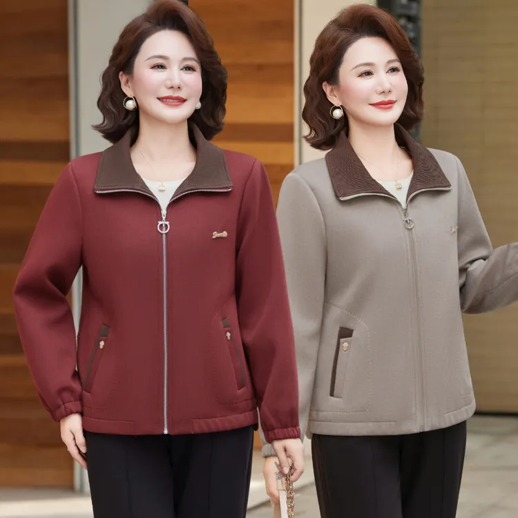 妈妈秋装时尚翻领外套2025新款洋气50多岁中老年女装春秋夹克上衣