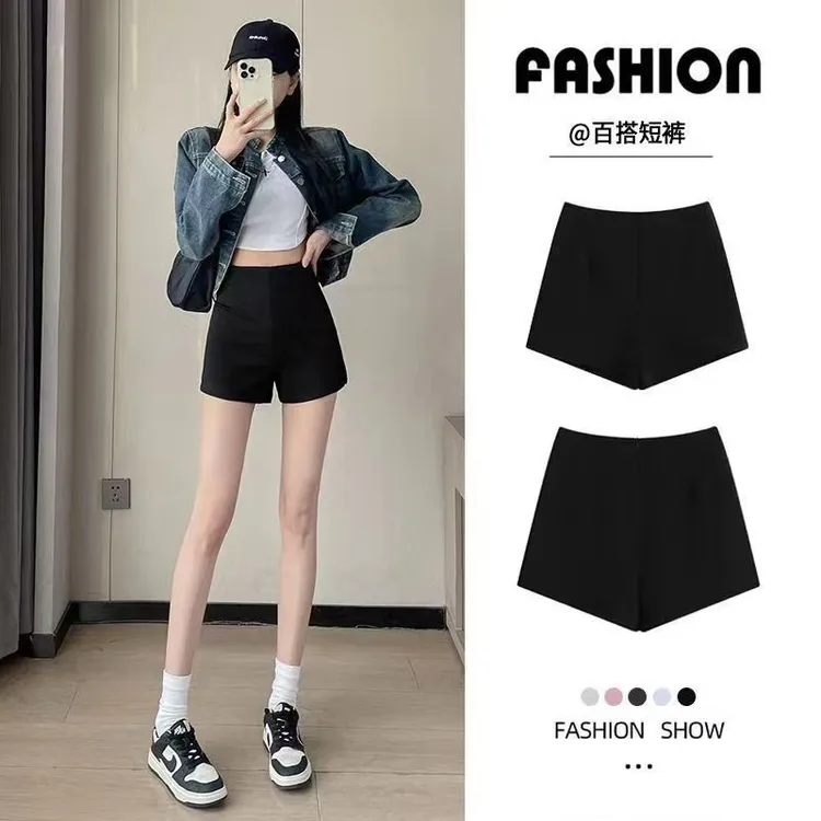辣妹热裤女爆款2025新款春秋夏修身高腰弹力显瘦黑色外穿打底短裤