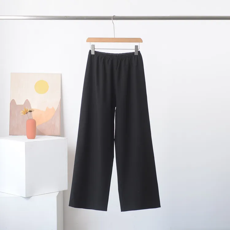 2025新款三醋酸羊毛休闲直筒阔腿裤女松紧腰宽松垂感空气裤