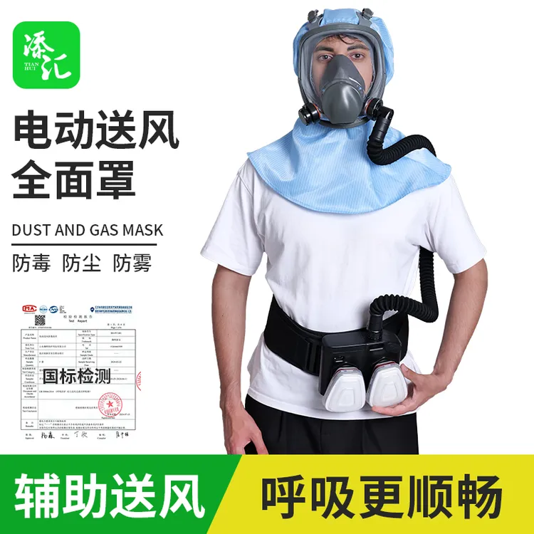 电动送风防毒面罩一体式防尘打磨防毒面具喷漆化工打农药送风头罩