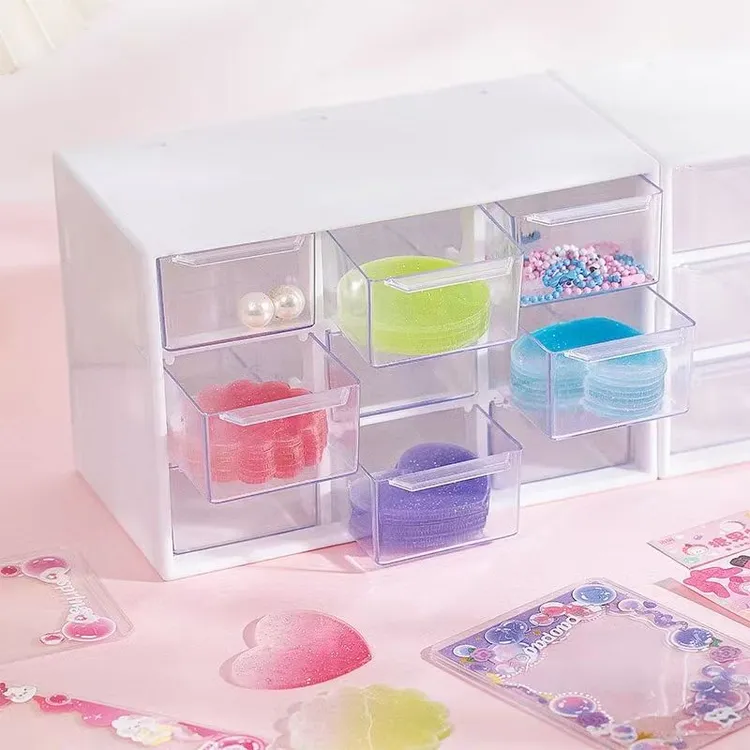 咕卡收纳盒桌面ins风收纳盒手账杂物防尘整理盒透明咕卡九格收纳