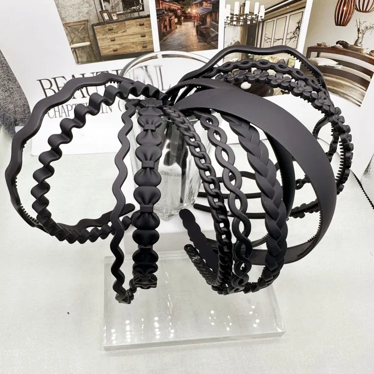 2025韩版简约时尚黑色磨砂椭圆发箍洗脸化妆防滑压发波浪头箍发饰