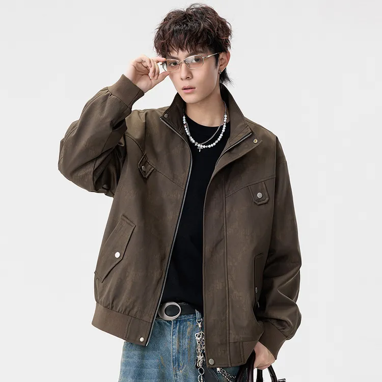 GOONJDKE男士立领大码休闲夹克胖子春秋美式拉链加肥加大外套男装
