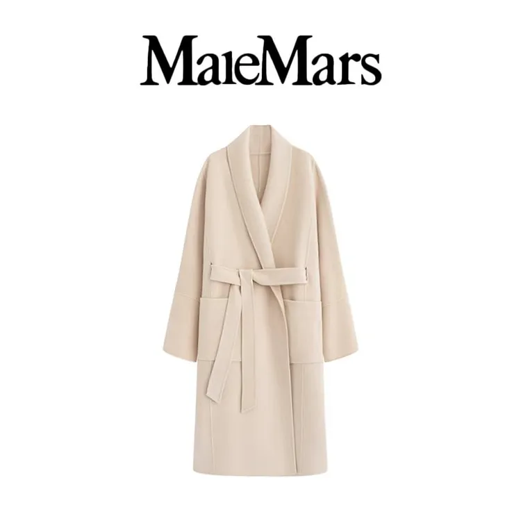 【鎏金画镜】100％高支澳毛茧型阔版慵懒风冬季时尚中长款轻奢毛呢