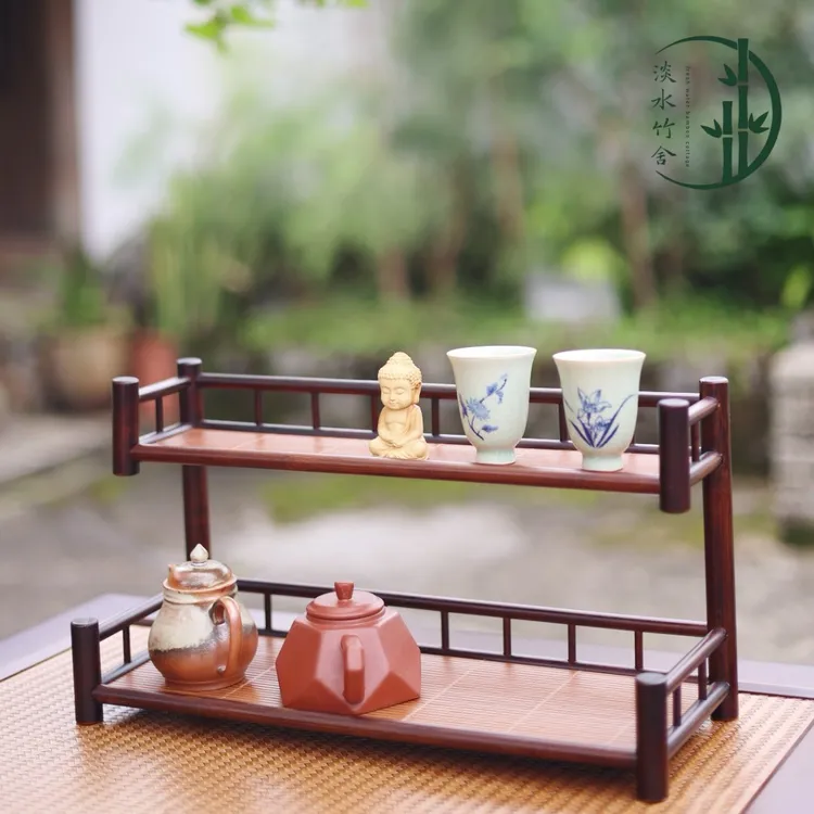 「候月」楠竹壶架杯架茶室中式复古茶道主人杯竹制茶具储物架
