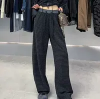 【YL严选】2025新款腰部拼接松紧腰系带条纹休闲裤女裤脚收口直筒裤