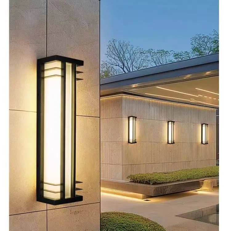 中式户外壁灯现代简约大门口花园防水太阳能庭院室外长条别墅柱子