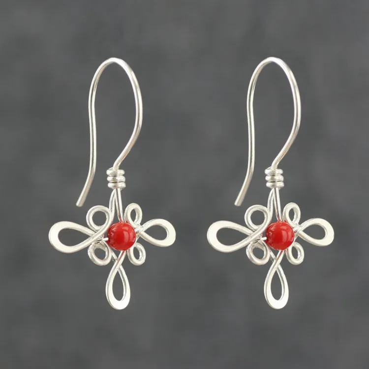 非金属仿水晶耳饰 S990足银中国结民族风耳环设计师手作造型耳饰