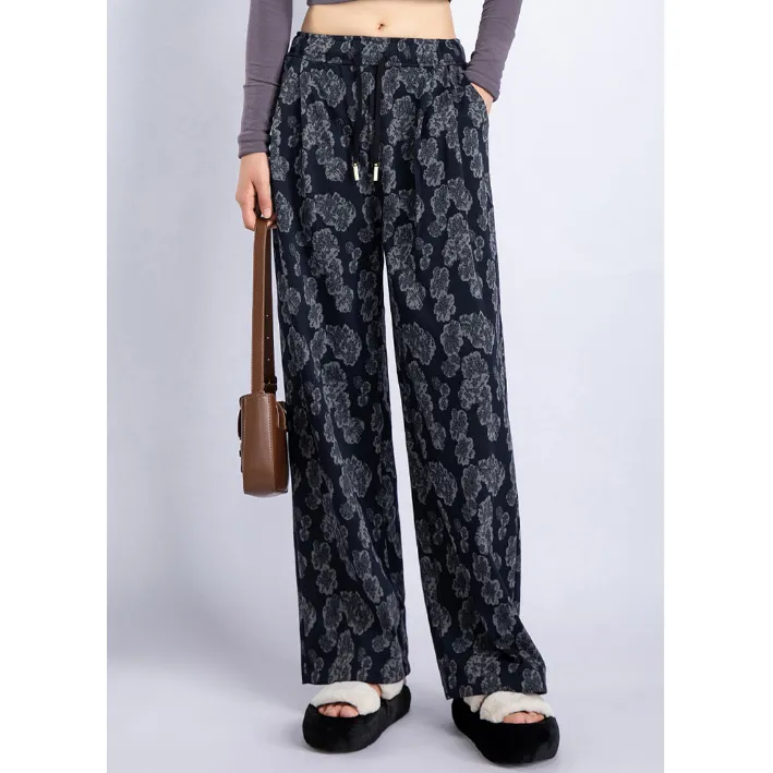 秋季新款玫瑰提花阔腿裤