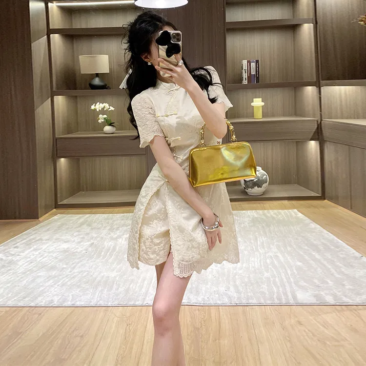 5688蕾丝显瘦气质国风套装女时尚洋气改良旗袍修身上衣两件套