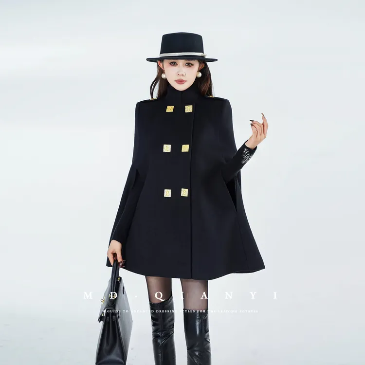 MD定制·杨千亿【墨色雅韵】2025冬季休闲百搭保暖羊毛妮子披肩斗篷