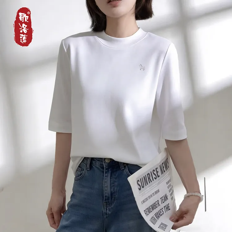 欧洲站马年重工烫钻中袖圆领T恤2026春季新款内搭修身螺纹上衣ins