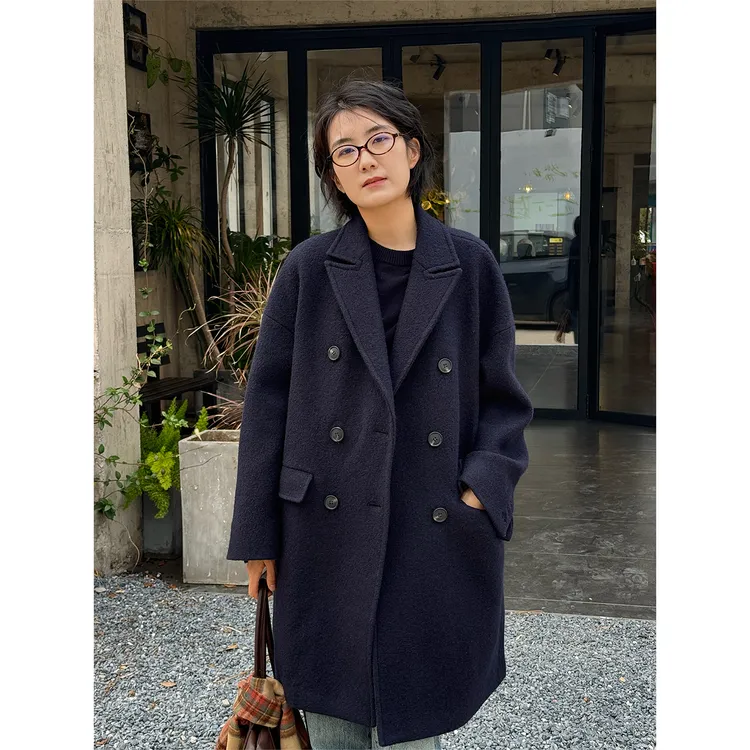 LANGQING 双排扣宽松气质百搭全羊毛大衣46476#