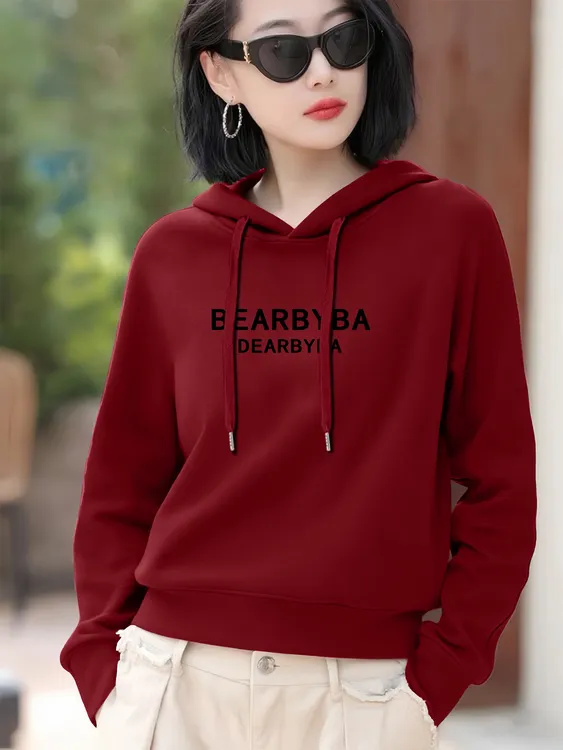 秋冬季连帽卫衣爆款减龄加绒简约加厚新款宽松长袖通勤上衣外套春