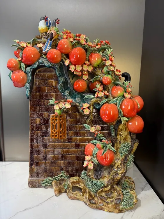 【大尺寸喜报门庭桃树】石湾公仔尺寸长度63厚度35高度85