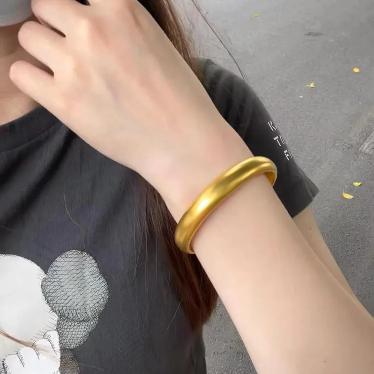 铜合金手镯 8n泥鳅背手镯内刻龙凤呈祥哑光实心手镯