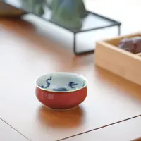 【YR】外祭红描金  （事事如意）大炉式杯 陶瓷主人杯