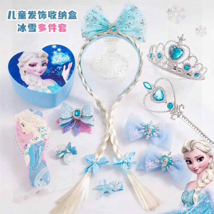 宝宝艾莎公主发饰女孩蝴蝶结发夹儿童冰雪奇缘礼盒头饰皇冠魔法棒