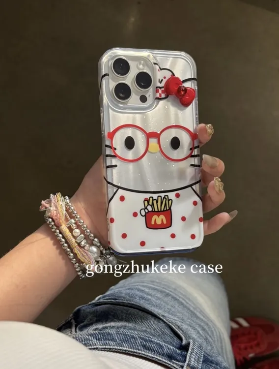 ins闪粉眼镜猫咪波点薯条适用于iPhone16Promax手机壳苹果15/1413