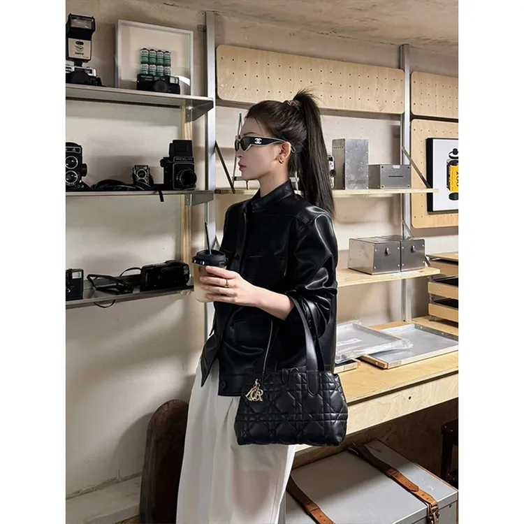 高级感黑色复古机车风皮衣外套女秋季新款设计感又a又飒夹克上衣
