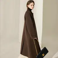 【浥尘女装】新品【牦牛绒】桑蚕丝双面毛呢外套韩版长款大衣微奢服装