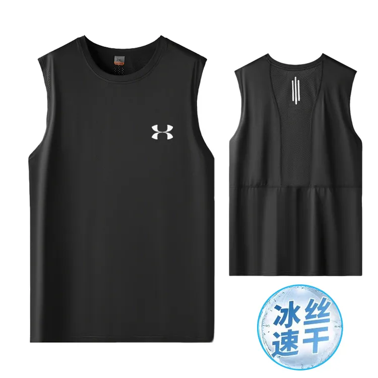 奥莱折扣夏季男士冰丝速干运动背心薄款透气无袖跑步健身短t恤男