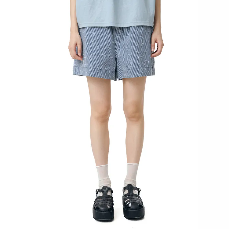 MOVEUP幻走2025夏季新款.FUN 松紧腰抽绳休闲牛仔短裤女325240318