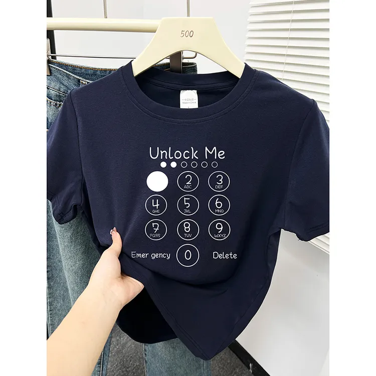 2025夏季小众正肩短袖t恤女装小衫韩版设计感百搭圆领休闲上衣潮