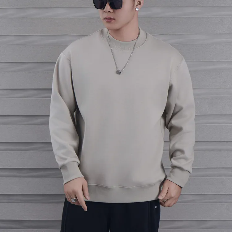 【加绒】秋冬微落肩小圆领保暖卫衣纯色简约风套头款宽松内搭男女款