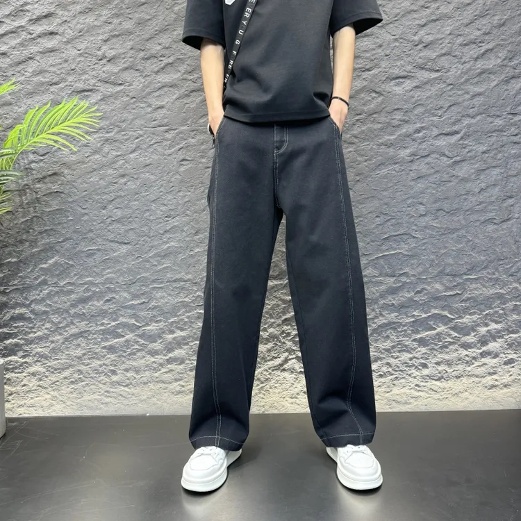 复古水洗牛仔裤男春季2025美式休闲长裤阔腿香蕉裤宽松直筒弯刀裤