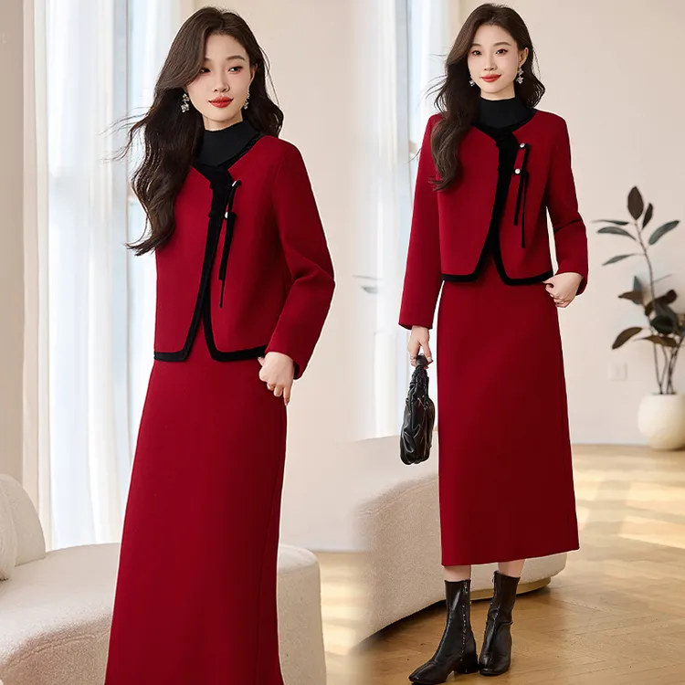 套装秋冬女款爆款2025新款小香风夹棉毛呢外套半身裙两件套高级感