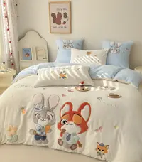 狐兔CP A类全消光加厚牛奶绒三四件套 不掉毛无静电不跑被