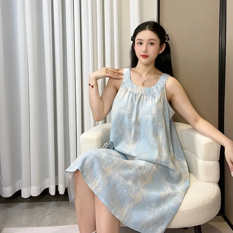 2025新款睡裙女宽松时尚舒适软棉纱甜美小飞袖夏季