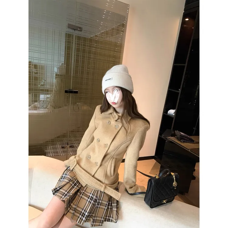 【考费专属】英式千金」双排扣羊毛毛呢外套女小个子新款高级感上衣3278