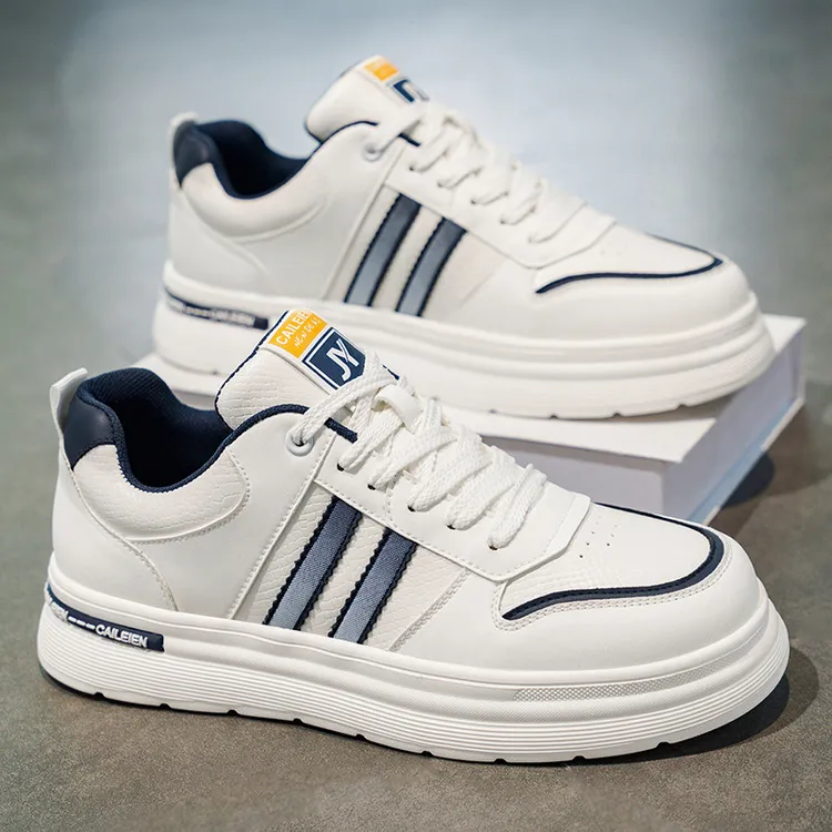 2025新款小白鞋皮面潮流韩版休闲板鞋厚底男鞋街头经典黑白鞋子