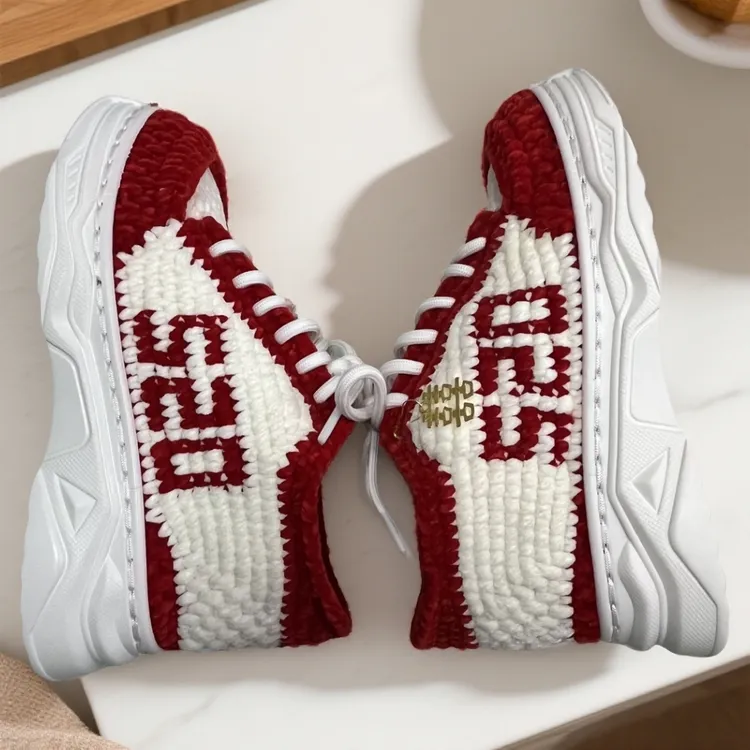 成品手工钩冬季毛线鞋光泽绒pu鞋底 防滑耐磨保暖男女通款 正规码