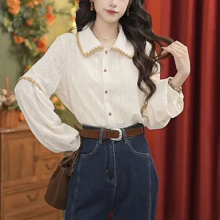 2025秋季新款气质百搭显瘦上衣时尚复古长袖衬衫女设计感休闲温柔