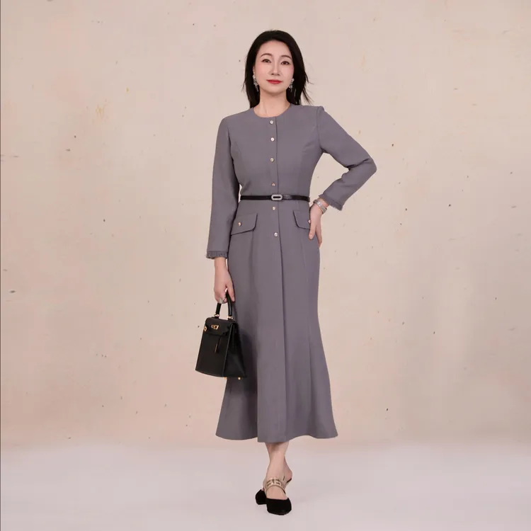 邹茉【静奢风Quiet Luxury】婉约Lady优雅鱼尾摆腰带中长款连衣裙