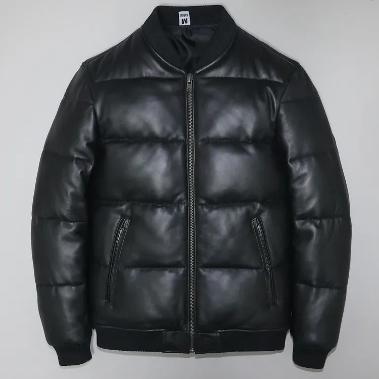 头层绵羊真皮皮衣男修身短款青年休闲棒球羽绒防寒服皮夹克外套幸