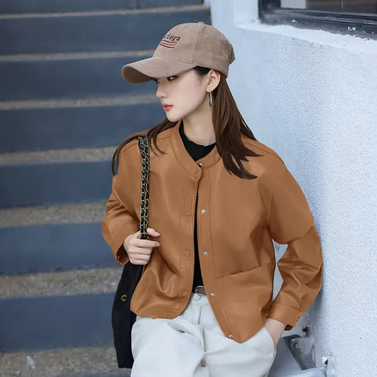 2025冬季新款复古毛毛内里圆领皮衣外套女小个子百搭宽松夹克上衣