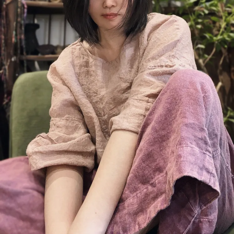 25/08 SN199  文艺复古休闲宽松款色织亚麻格子套头衫