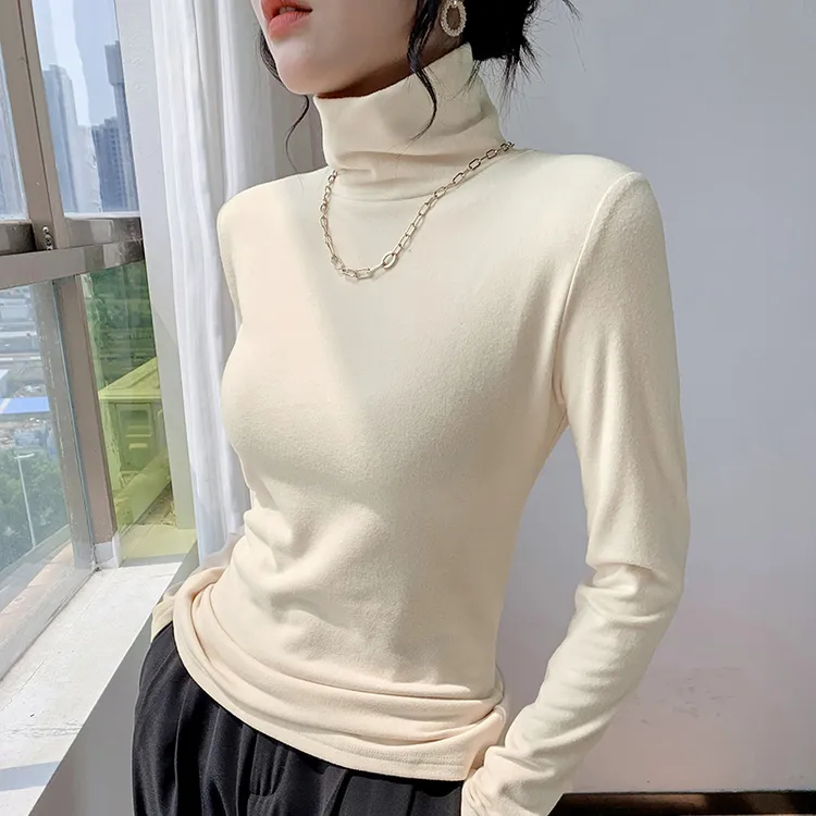 双面德绒高领打底衫少女秋冬加绒加厚内搭保暖修身洋气堆堆领上衣