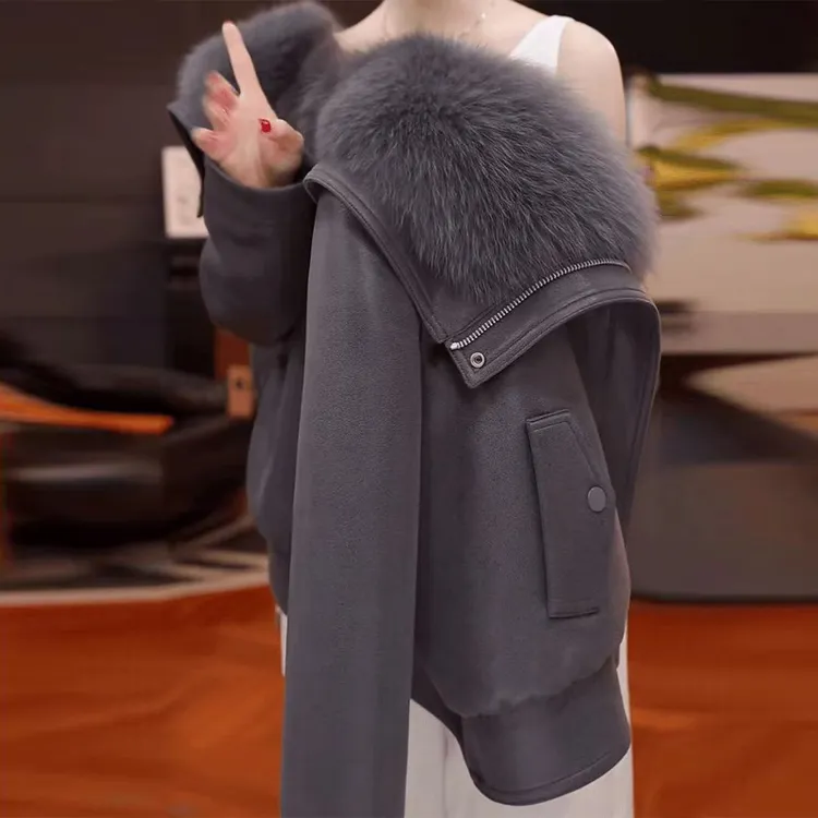 SHALLDOER【自由派克】大毛领气质保暖棉服女冬季小众设计感时装款