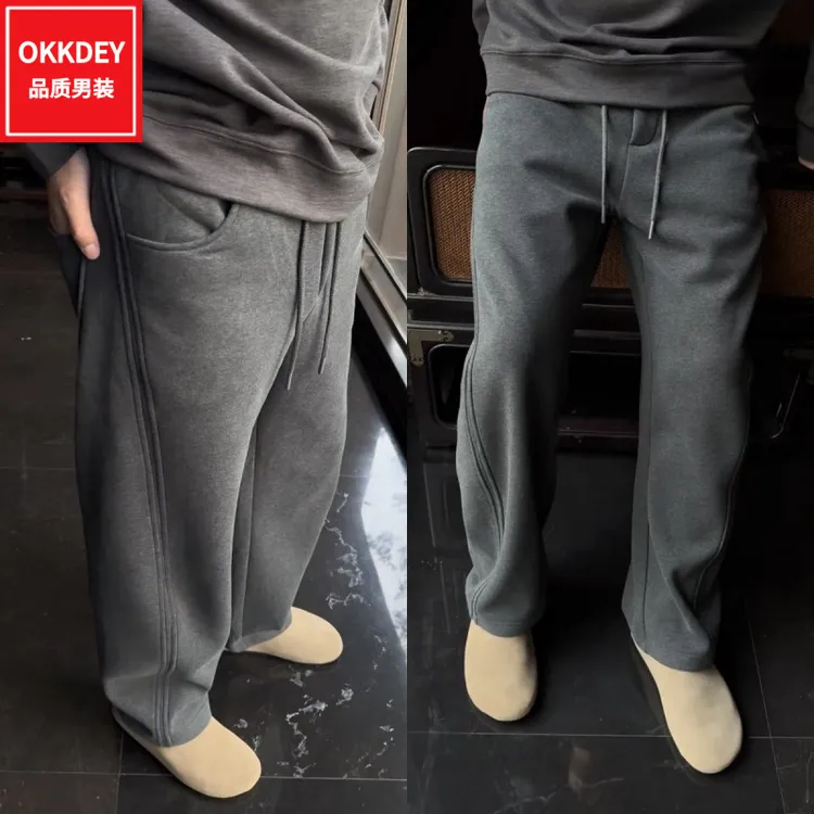 冬季潮流男士休闲裤加绒加厚直筒裤子简约百搭休闲卫裤高级感男装