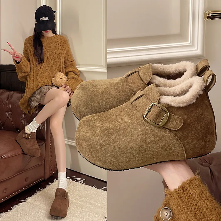 7CM内增高勃肯鞋女2025秋冬新款时尚百搭全包棉鞋休闲鞋加绒单鞋