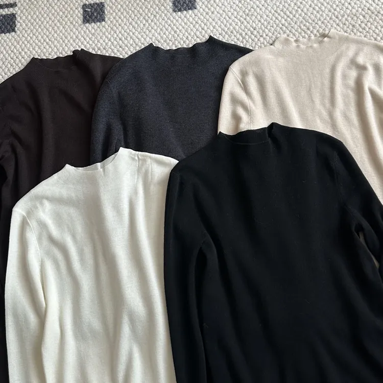 【米可家】33%美丽奴超细羊毛半高领打底衫6058