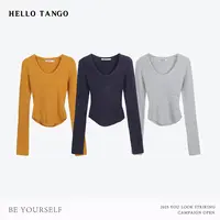 HELLOTANGO《曲线密码》秋冬复古坑条U领修身针织长袖8333#