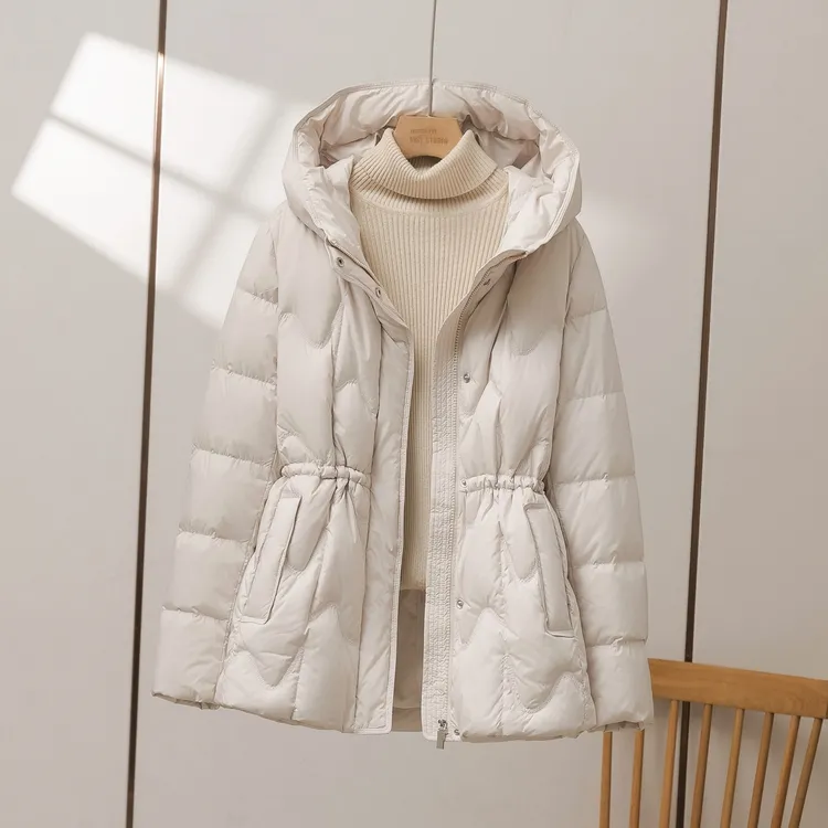90白鸭绒轻薄羽绒服女中长款2025新款小个子连帽收腰显瘦百搭外套
