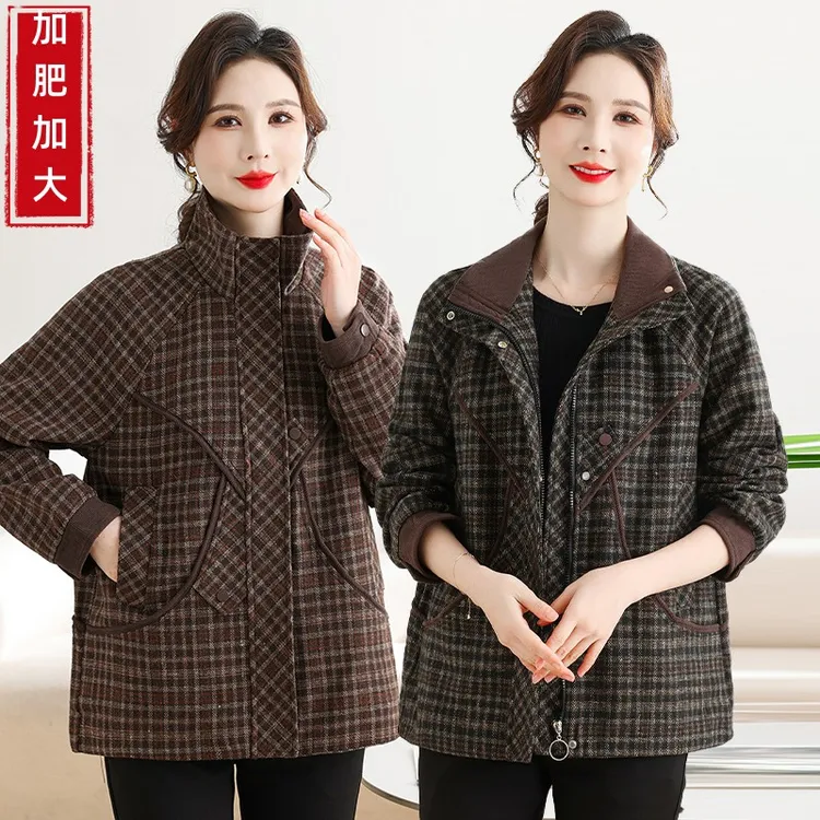 中老年洋气女装加肥加大200斤夹克老人春秋新款外套宽松母亲衣服